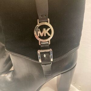 Michael Kors Fulton Harness Booties Black Suede Leather Heeled Boots Size 6